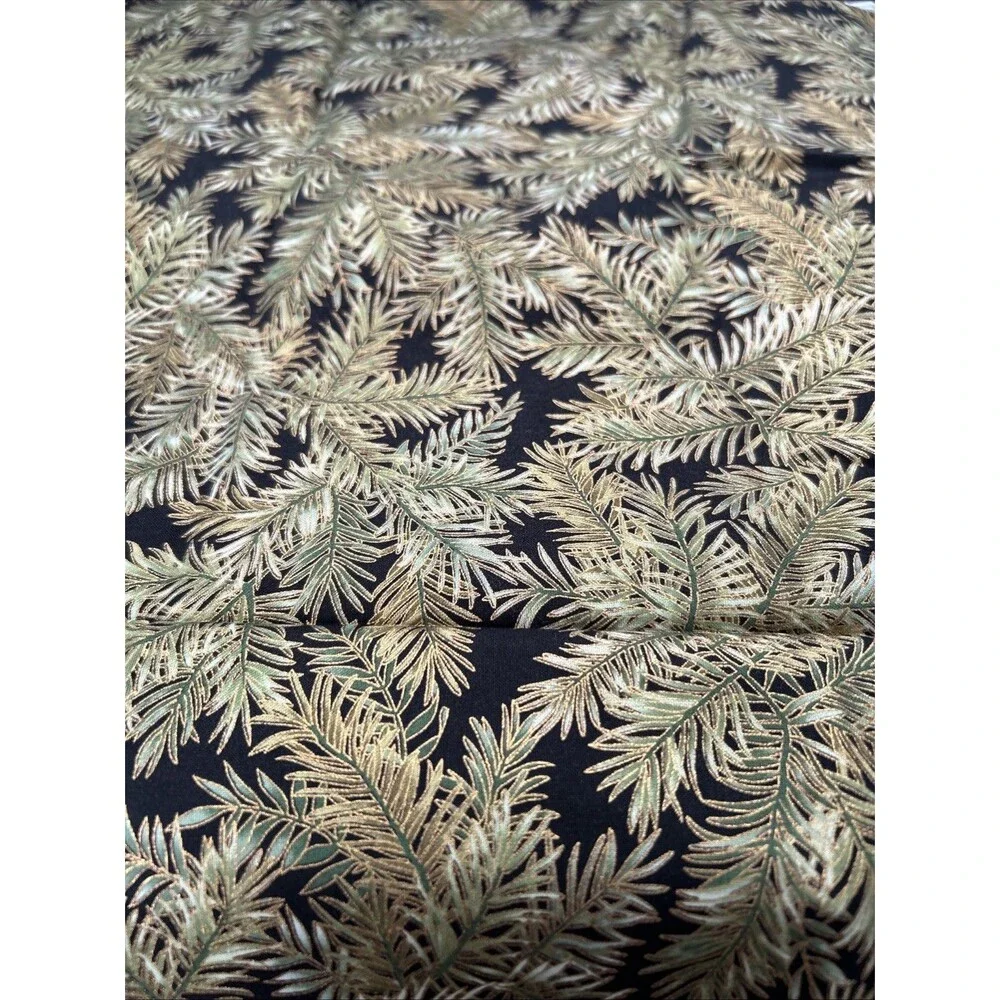 Hoffman Cotton Quilting Fabric Pine Bough Weekend in the Woods 1/2 Yd Gold Trim